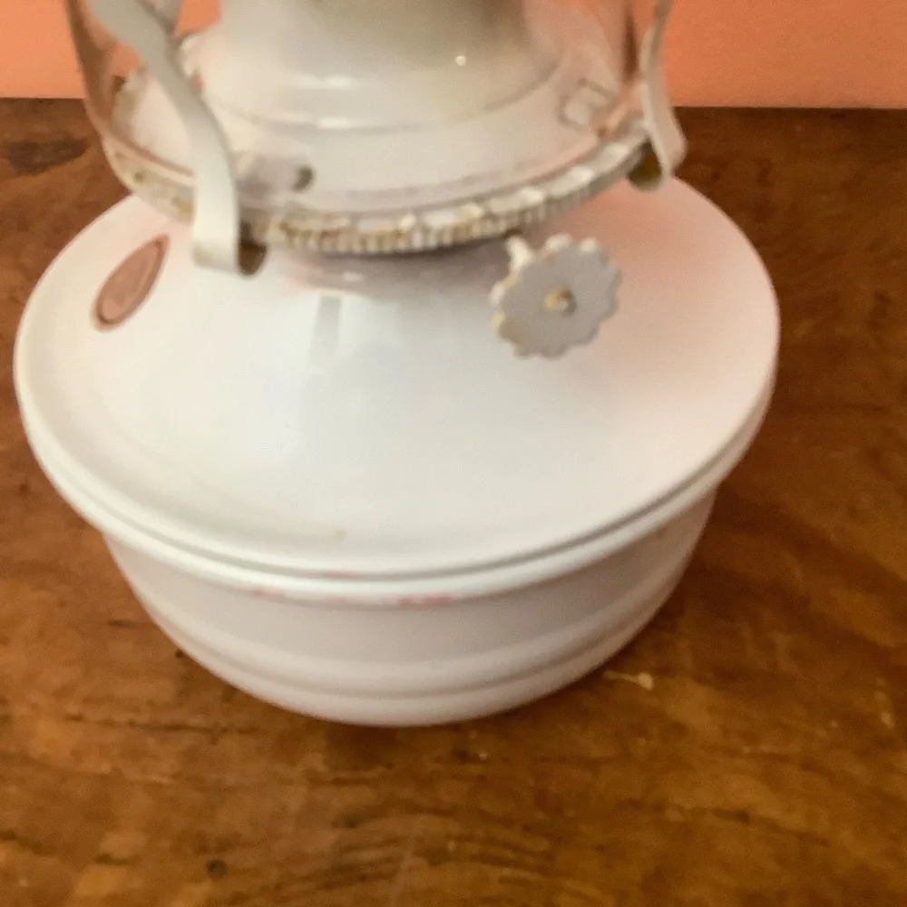 Vintage Lamplight Farms Metal Oil Lamp Punched Flowers Tin Shade Glass Chimney